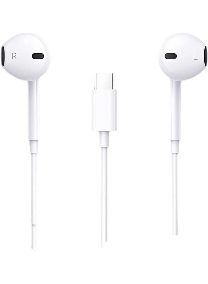 سماعات أذن سلكية بمنفذ Type-C متوافقة مع هواتف iPhone 17/16/15 وأجهزة أندرويد، مزودة بتقنية إلغاء الضوضاء والتحكم في مستوى الصوت، لون أبيض. - Image 1